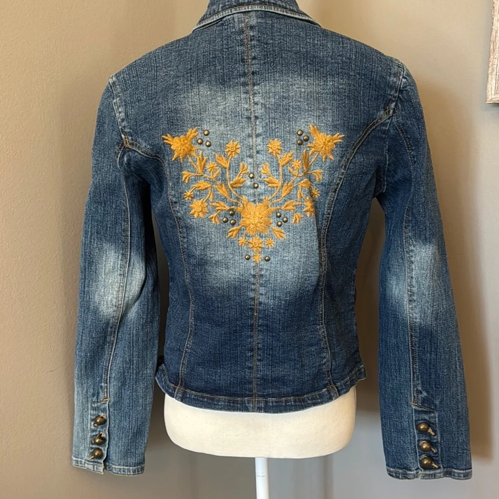 Faded Glory Blue Cropped Jean Jacket with Classic Collar - Picture 2 of 4